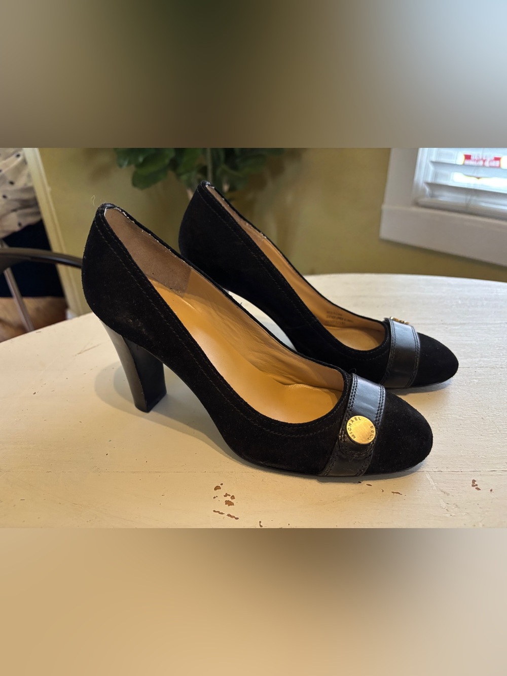 Michael Kors Classic Black Suede Pump with Accent Button